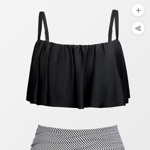 NWOT Cupshe Flounce Ruffle Black Bikini Top 0X